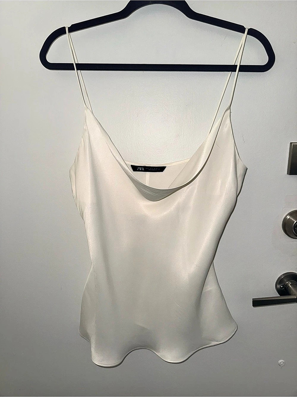 Zara Satin Cowl Neck Camisole White Large
